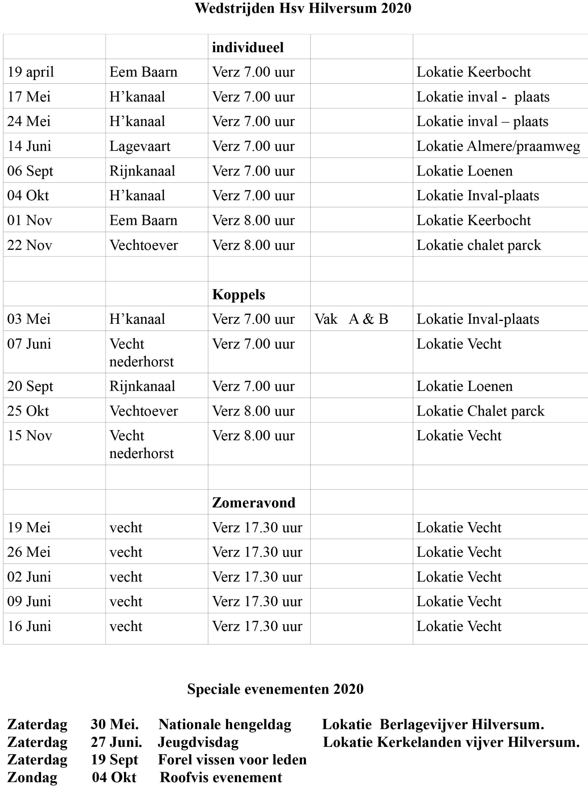 Wedstrijdprogramma 2020